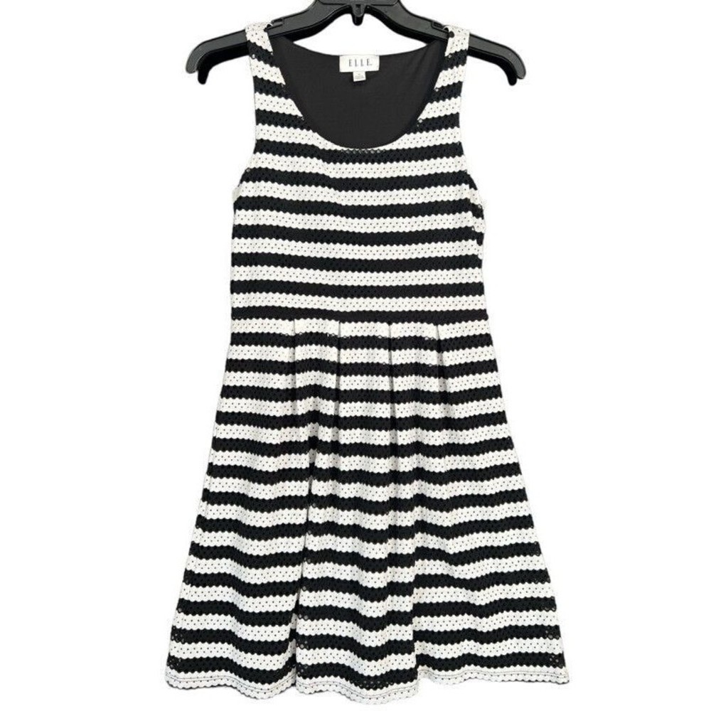 Elle Fit and Flare Black White Stripes Dress Women's Size 10